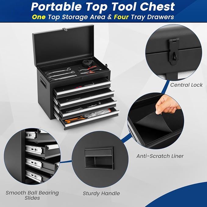 Goplus Rolling Tool Chest, 5-Drawer Tool Box Organizer w/Lockable Wheels & - Image 5