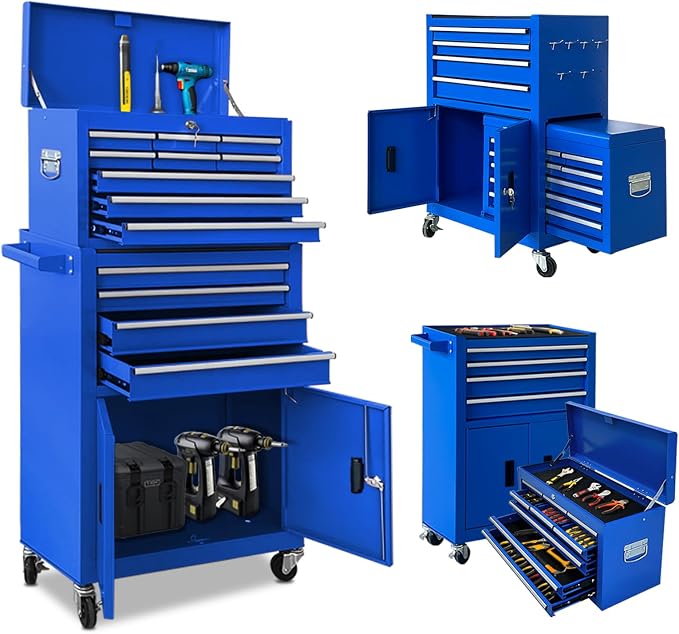 Tool Chest 13-Drawer with Double Door Handle, 2 in 1 Detachable Rolling Tool by TOKUWA