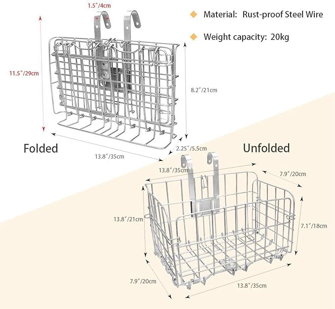 HOMEE Folding Rear Bike Basket Wire Mesh Fold-Up Detachable Front Bag Rear | - Image 3