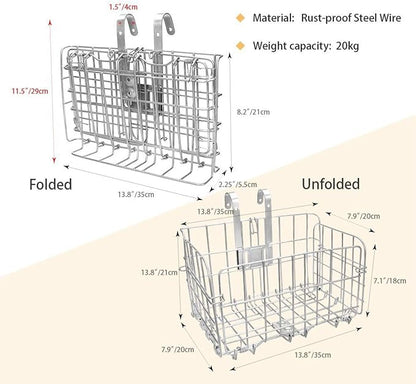 HOMEE Folding Rear Bike Basket Wire Mesh Fold-Up Detachable Front Bag Rear | - Image 3