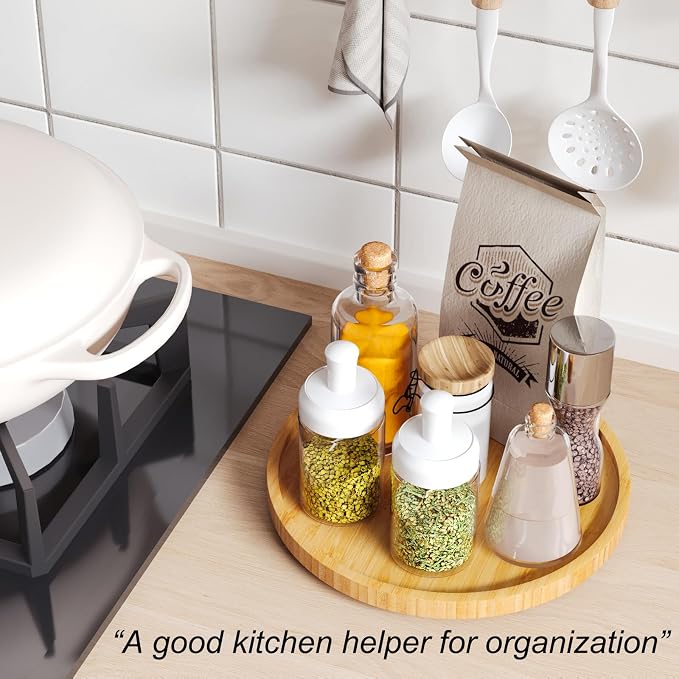 Lazy Susan Organizer for Kitchen, Bamboo Turntable for Cabinet, Middle（Natural） - Image 4