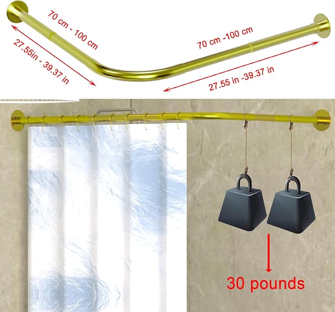 Corner Shower Curtain Rod Adjustable Stainless Steel L Shaped Rack Drill Free - Image 2
