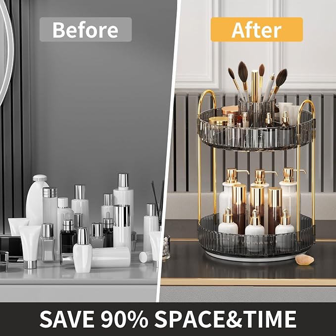 360° Rotating Makeup Organizer, Large-Capacity Skincare Make Up Storage 2 Tier - Image 2
