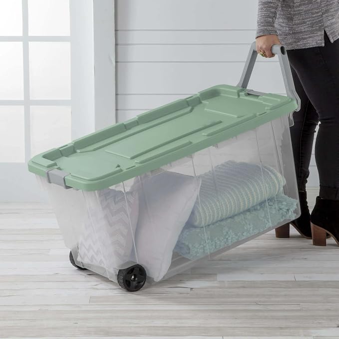 160 Quart Wheeled Storage Box, Extra Large Durable Clear Plastic Bin, Latch Lid - Image 3