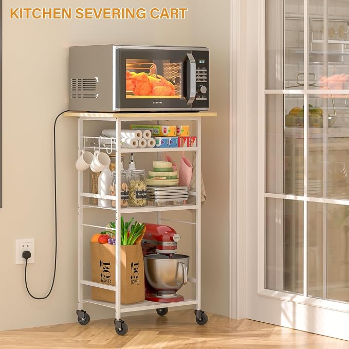 Rolling Kitchen Microwave Cart, 4 Tier Microwave Table Stand - Image 7