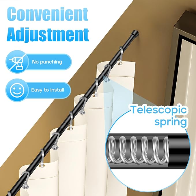 AIZESI 2pcs Adjustable Curtain Rod No Drilling Black Spring Tension Rod - Image 4