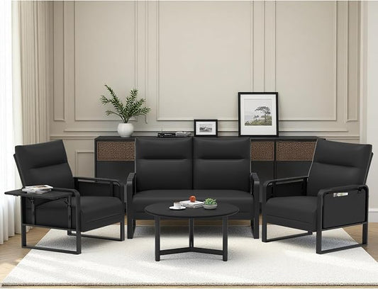 3-Piece Living Room Sofa Set, Faux Leather Loveseat & Accent Chairs Set of 2 by Tbillionnext