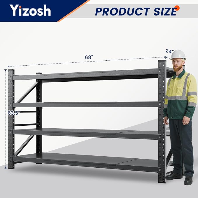 Yizosh 68" W Metal Garage Storage Shelves, Heavy Duty Adjustable Steel - Image 2