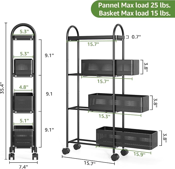 KINGRACK 4-Tier Slim Storage Cart - Image 8