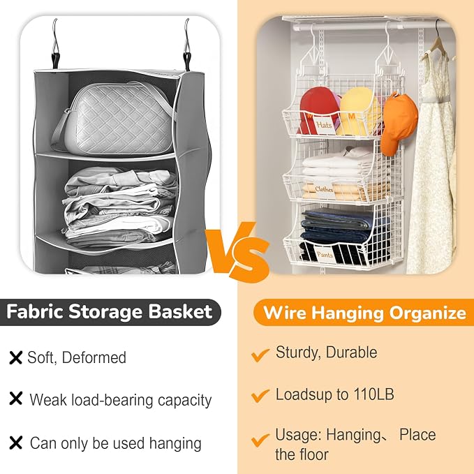 Hanging Closet Organizers and Storage, 3 Tier Closet Shelf Clothes Organizer - Image 6