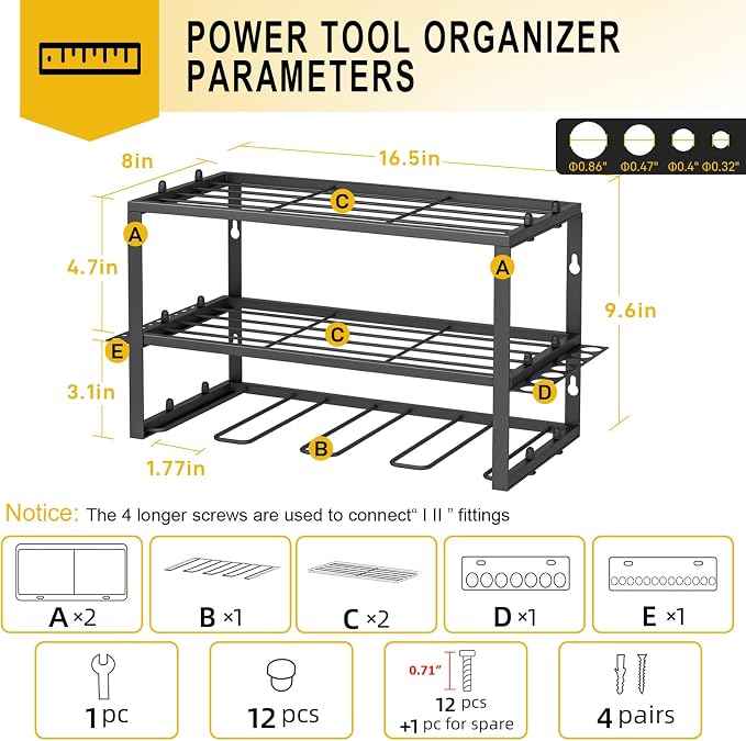 Spacecare Power Tool Organizer- Power Drill Tool Holder- Heavy Duty Tool Shelf - Image 2