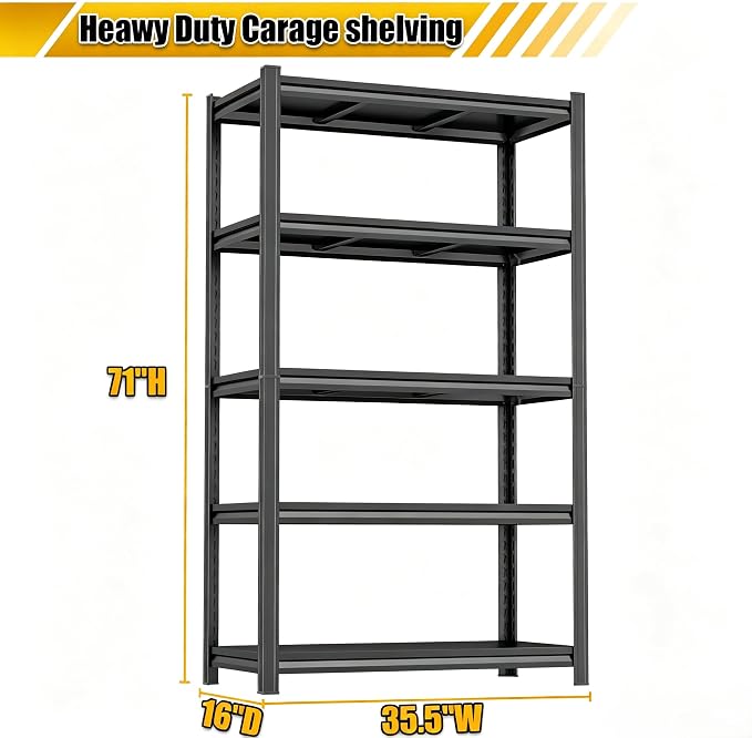 Metal Garage Shelving Heavy Duty, 5 Tier Shelving Unit Storage Shelves 2500LBS - Image 2