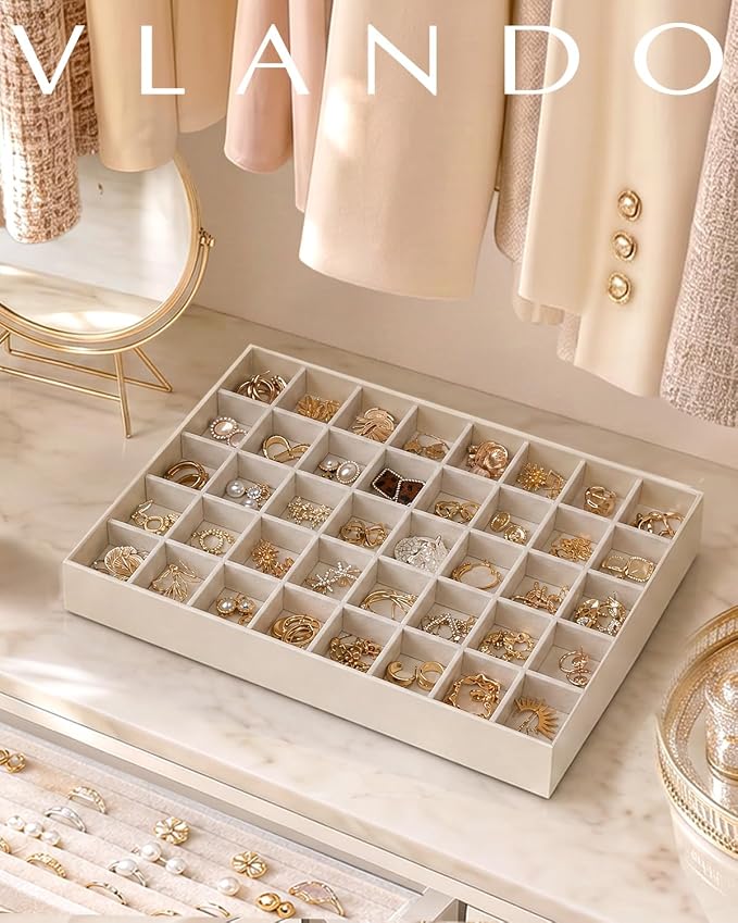 VLANDO Stackable Jewelry Tray, Soft Velvet, Removable Dividers | Individual - Image 2