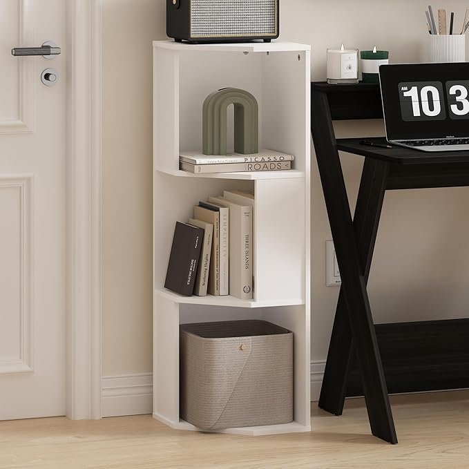 Furinno ECON Corner Shelf, 3-Tier Corner Book Shelf, Standing Storage Shelves - Image 2