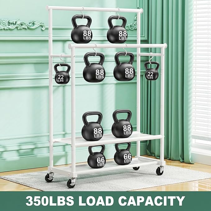 Double Rods Clothes Rack for Hanging Clothes, Heavy Duty Rolling Clothing Rack - Image 4
