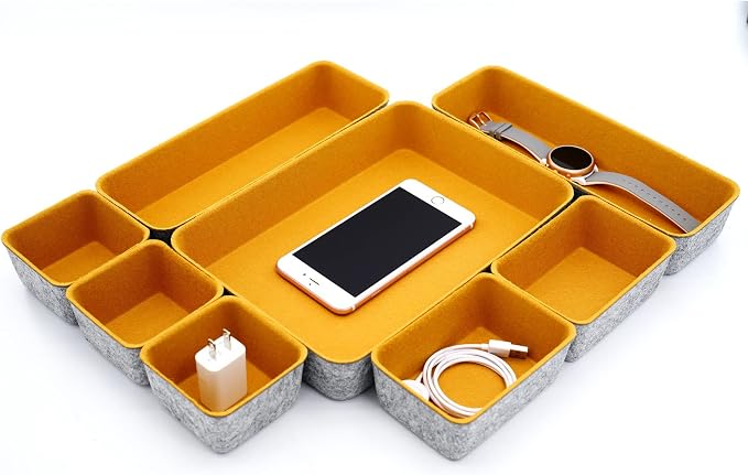 Welaxy 8-Piece Felt Drawer Organizers Curry Desk Tray Makeup Storage by Welaxy