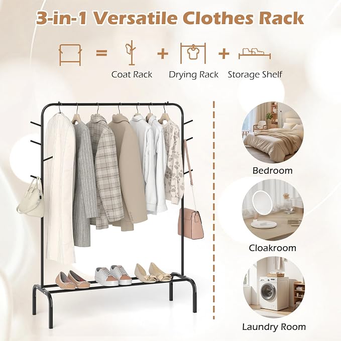 Giantex Clothes Rack for Hanging, 8 Hooks & Storage Shelf, Heavy-duty Metal - Image 8