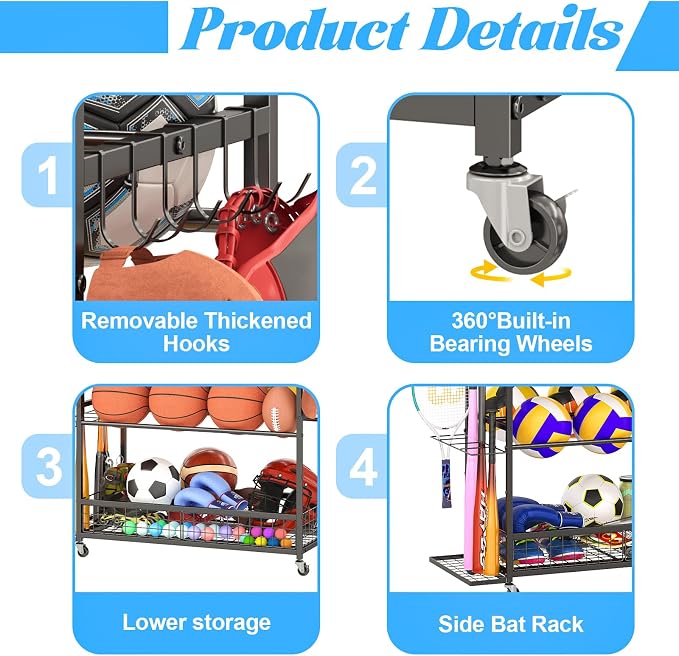 Garage Sports Equipment Organizer, Sports Ball Organizer - Image 2