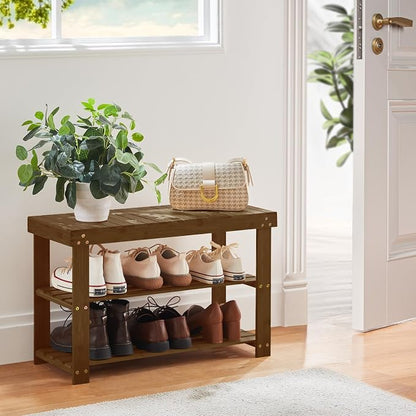 Pipishell Bamboo Shoe Rack Bench, 3 Tier Sturdy Shoe Bench, Storage Shoe - Image 7