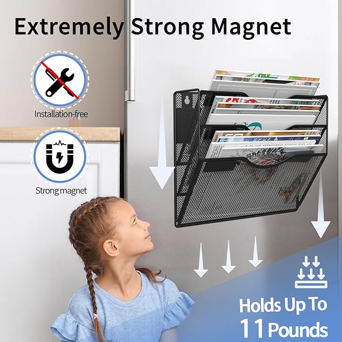 3-Tier Magnetic File Holder, No Drilling Installation File Cabinet Organizer - Image 3