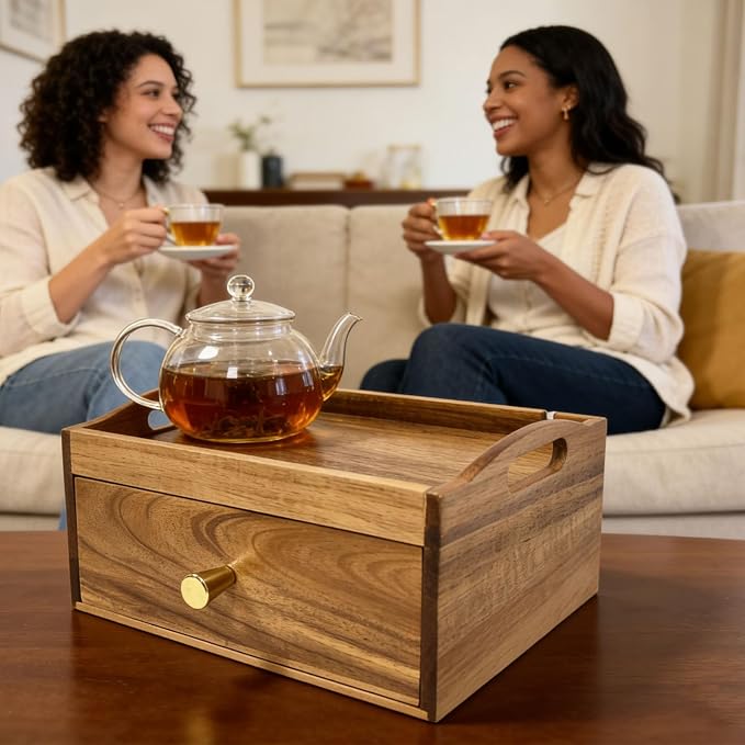 Acacia Wood Tea Bag Organizer, Wooden Storage Box - Image 6