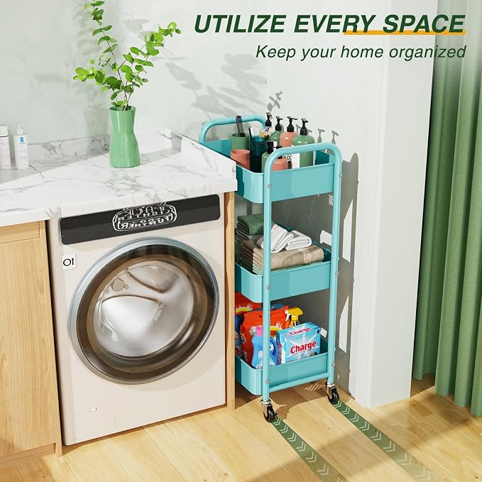 LEHOM 3 Tier Rolling Storage Cart, Metal Trolley Utility Cart - Image 5