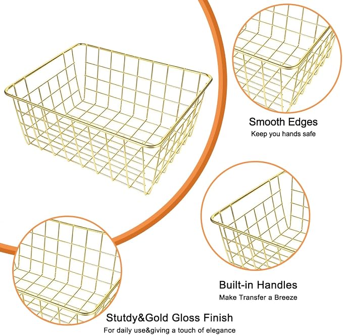 4 Pack Gold Wire Baskets for Organizing, Wire Storage Basket Metal Storage - Image 3