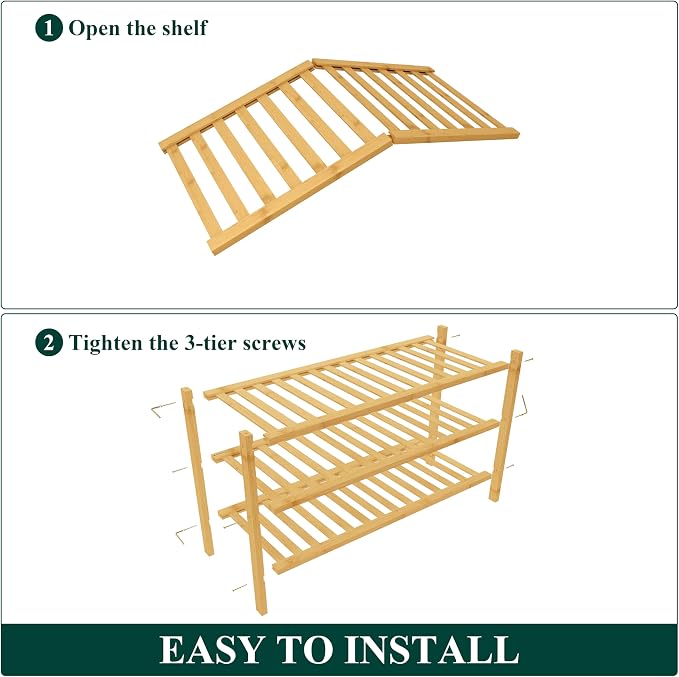 Smiry Bamboo Shoe Rack for Closet, 3 Tier Wooden Stackable Shoe Organizer - Image 5