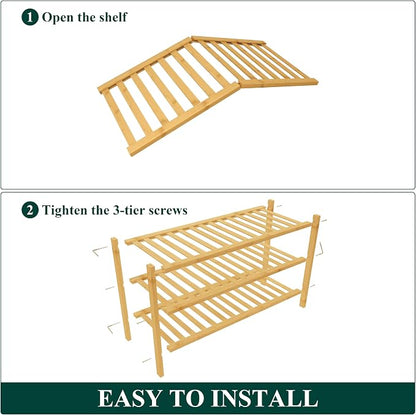 Smiry Bamboo Shoe Rack for Closet, 3 Tier Wooden Stackable Shoe Organizer - Image 6