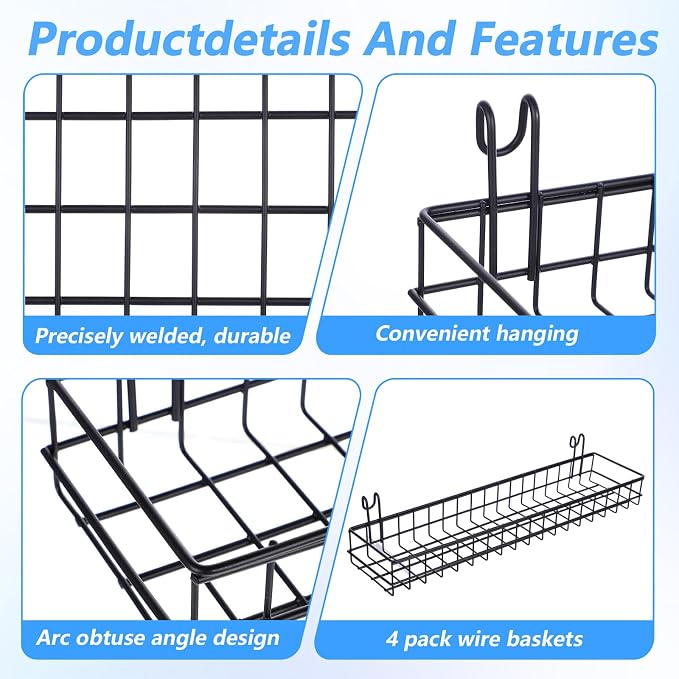 4 Pcs Wire Baskets Wall Grid Panel Hanging Wire Basket Hanging Wall Baskets No - Image 3