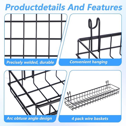 4 Pcs Wire Baskets Wall Grid Panel Hanging Wire Basket Hanging Wall Baskets No - Image 3