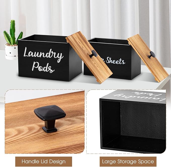 Dandat 2 Pcs Wood Rustic Laundry Dryer Sheet Holder Pod Container - Image 6