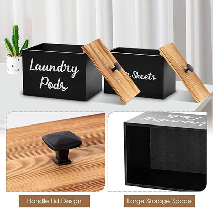 Dandat 2 Pcs Wood Rustic Laundry Dryer Sheet Holder Pod Container - Image 6