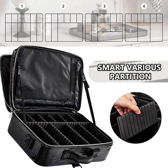 gzcz Large Capacity Travel Makeup Case Organizer, Professional Cosmetic Bags - Image 3