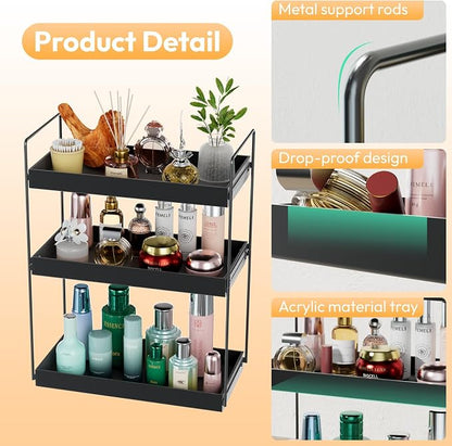 NPPLUS 3 Tier Bathroom Counter Organizer Matte Black Acrylic Tray | Metal - Image 3