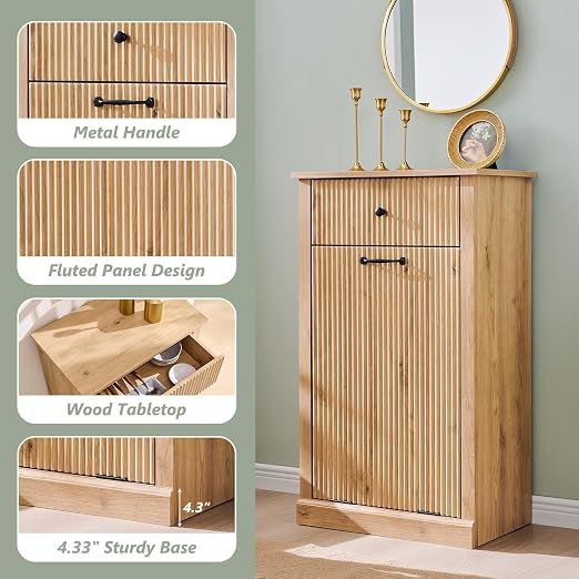 Modern Tilt-Out Trash Can Cabinet, 10 Gallon Fluted Laundry Hamper Cabinet - Image 4