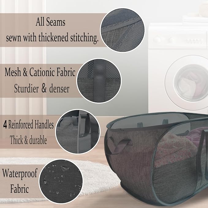 Upgraded 100L Collapsible Laundry Basket, Extra Large Mesh Pop Up Laundry Hamper - Image 3