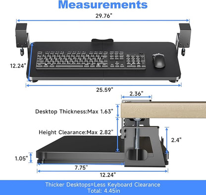 Keyboard Tray Under Desk Large C-Clamp 25.6” x 11.8” Slide-Out Platform - Image 6
