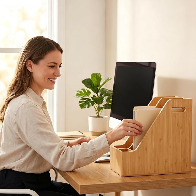 Bamboo Magazine Holder Wood Magazine File Holder | Frames Document Cabinet Rack - Image 5