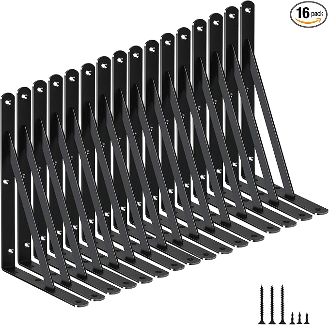 16 Pack L11 x H 8" Black Heavy Duty Shelf Brackets by MHMYDZ