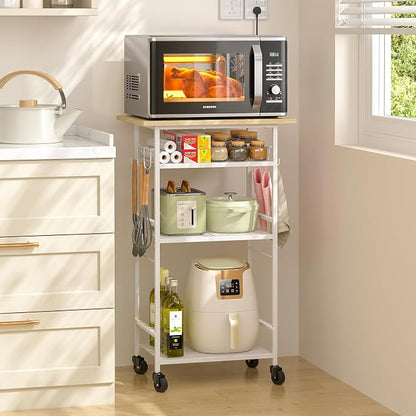 Rolling Kitchen Microwave Cart, 4 Tier Microwave Table Stand by ThreeHio