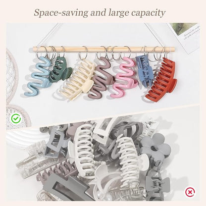 SNOWSTAR Macrame Hair Claw Clip Organizer with10 Metal Rings, Hanging Hair Clip - Image 4
