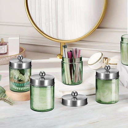 Amolliar Sage Green Glass Apothecary Jar, Qtip Holder Metal Lid & Sticker - Image 5