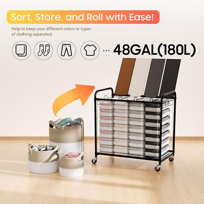 Laundry Sorter 4 Sections 48 Gal, Rolling Laundry Basket - Image 6
