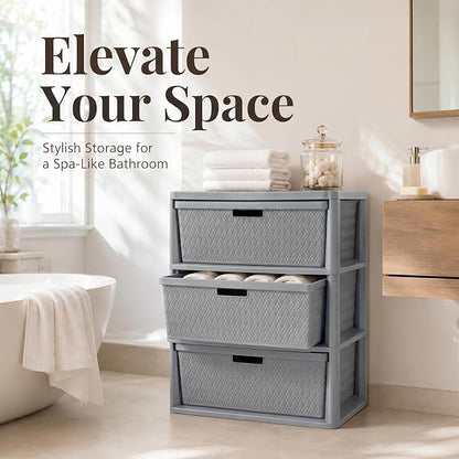 Wide 3-Drawer Plastic Storage Tower, Cross-Weave Floor Cabinet, tool-free - Image 6