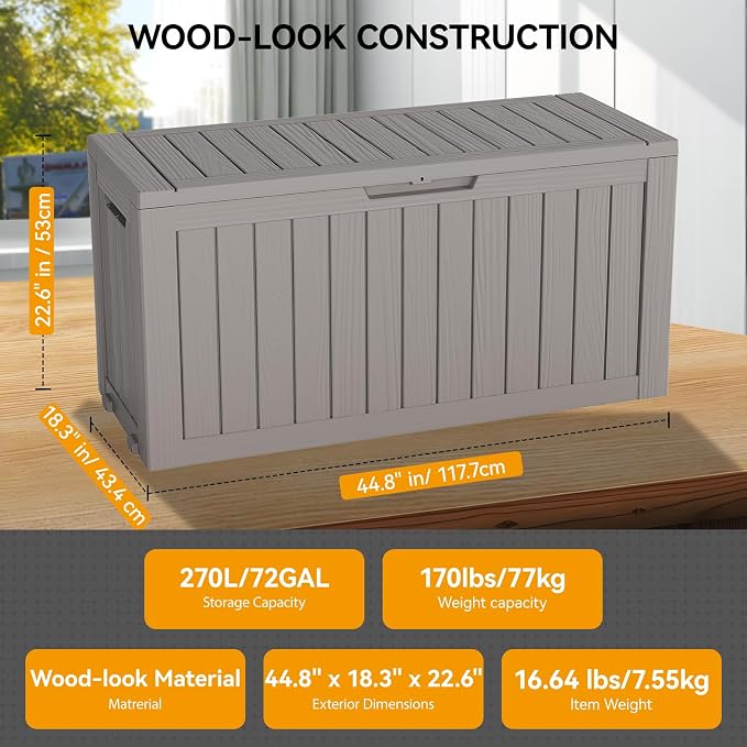 Outdoor Storage Box, Resin Deck Boxes Outdoor Waterproof - Image 2