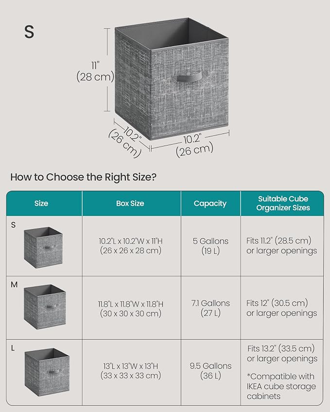 SONGMICS Storage Cubes, 10.2 x 10.2 x 11 Inches Non-Woven Fabric Bins - Image 5