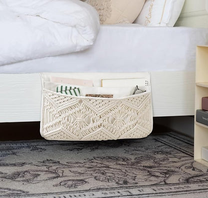 Mkono Macrame Bedside Caddy Storage Organizer Boho Remote Control Tablet - Image 2