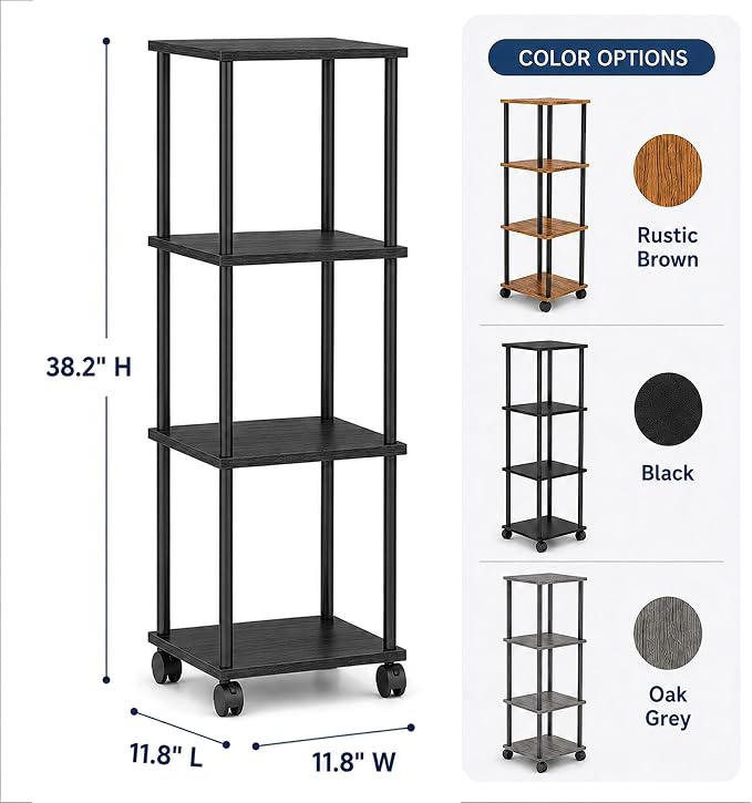 4-Tier 38.2" Tall Black Bathroom Shelving Unit - Image 3