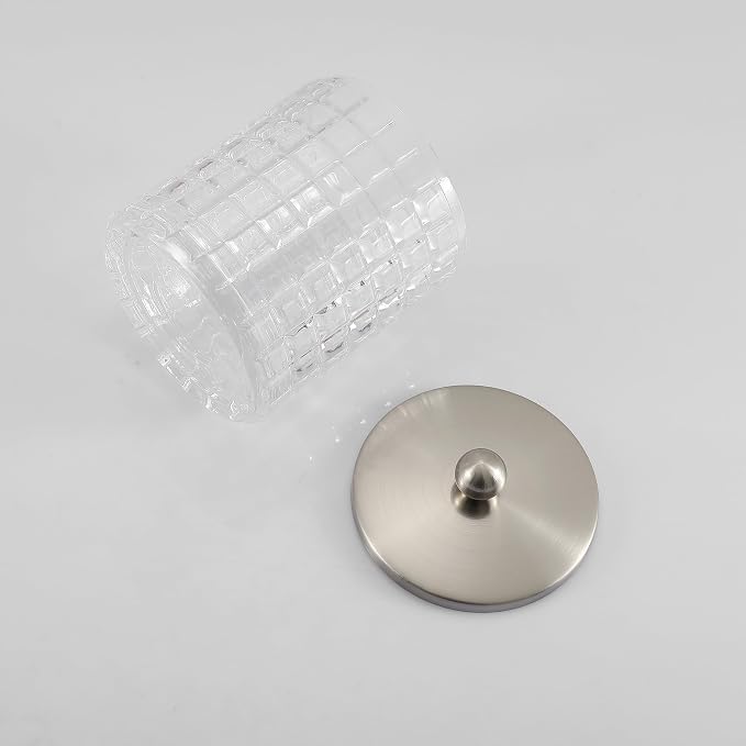Clear transparent Apothecary Etched Geometric Grid Glass Jar W/Satin Nickel - Image 7